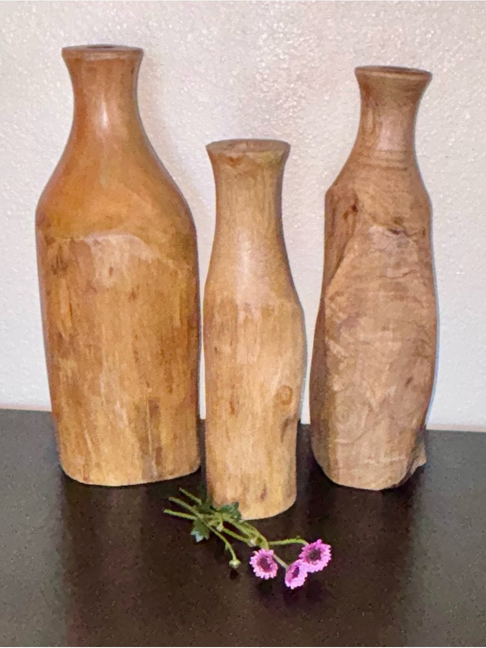 Natural Wood Decorative Vases - Set of 3